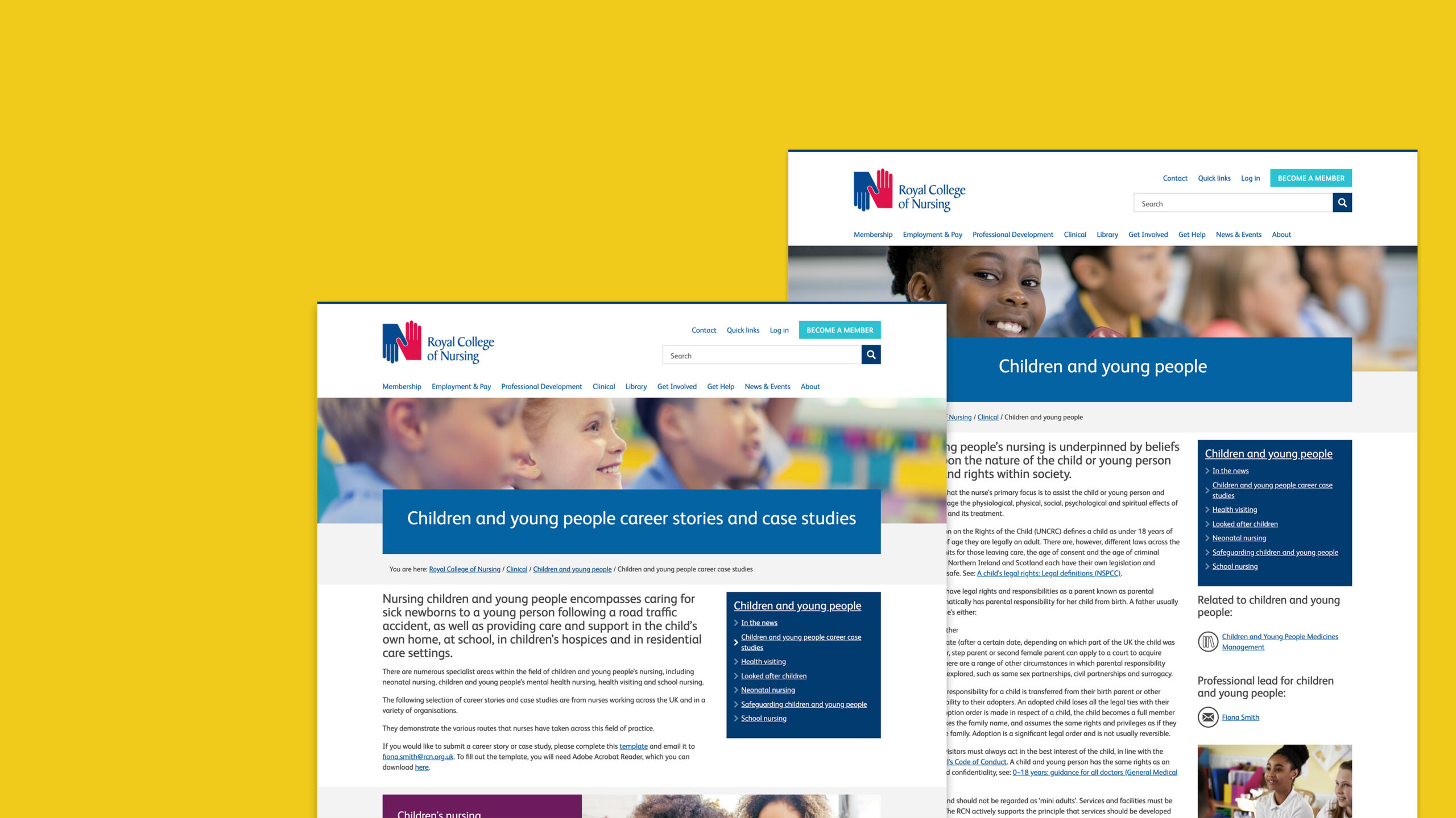 two website pages view for Royal College of Nursing