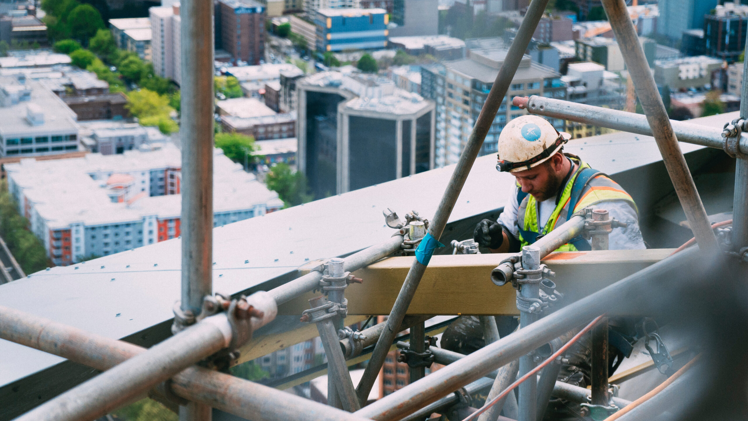 Construction worker on scaffolding