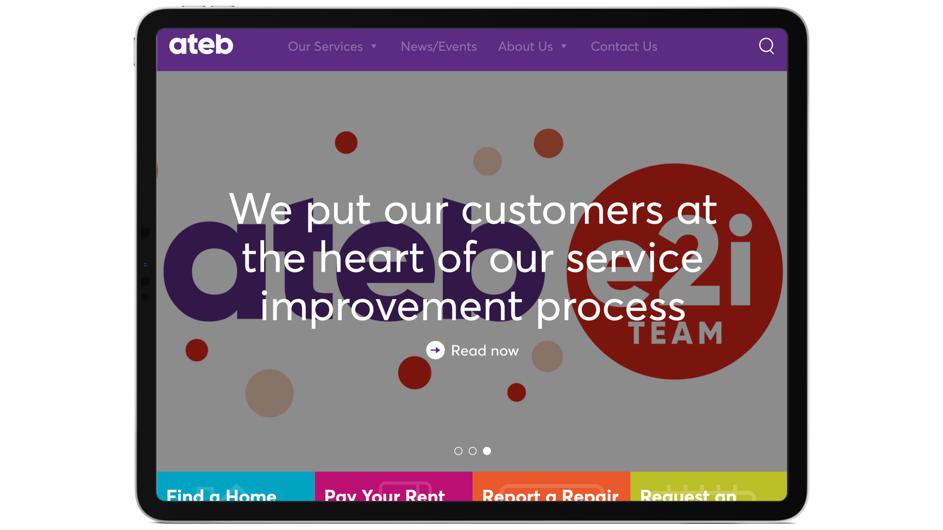 ateb home page screenshot