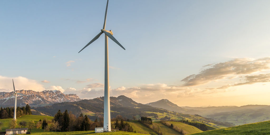 Wind turbine in a rural landscape