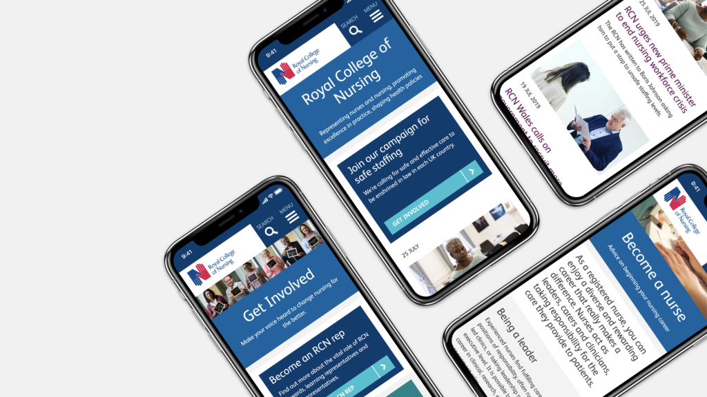 mobiles aligned on the surface with screen view for Royal College of Nursing