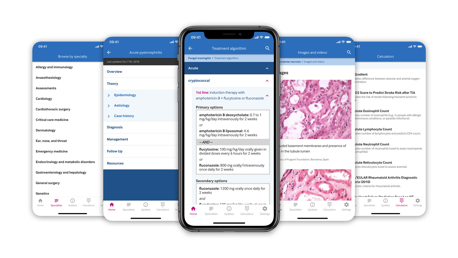 Selection of mobile screenshots showing BMJ Best Practice app