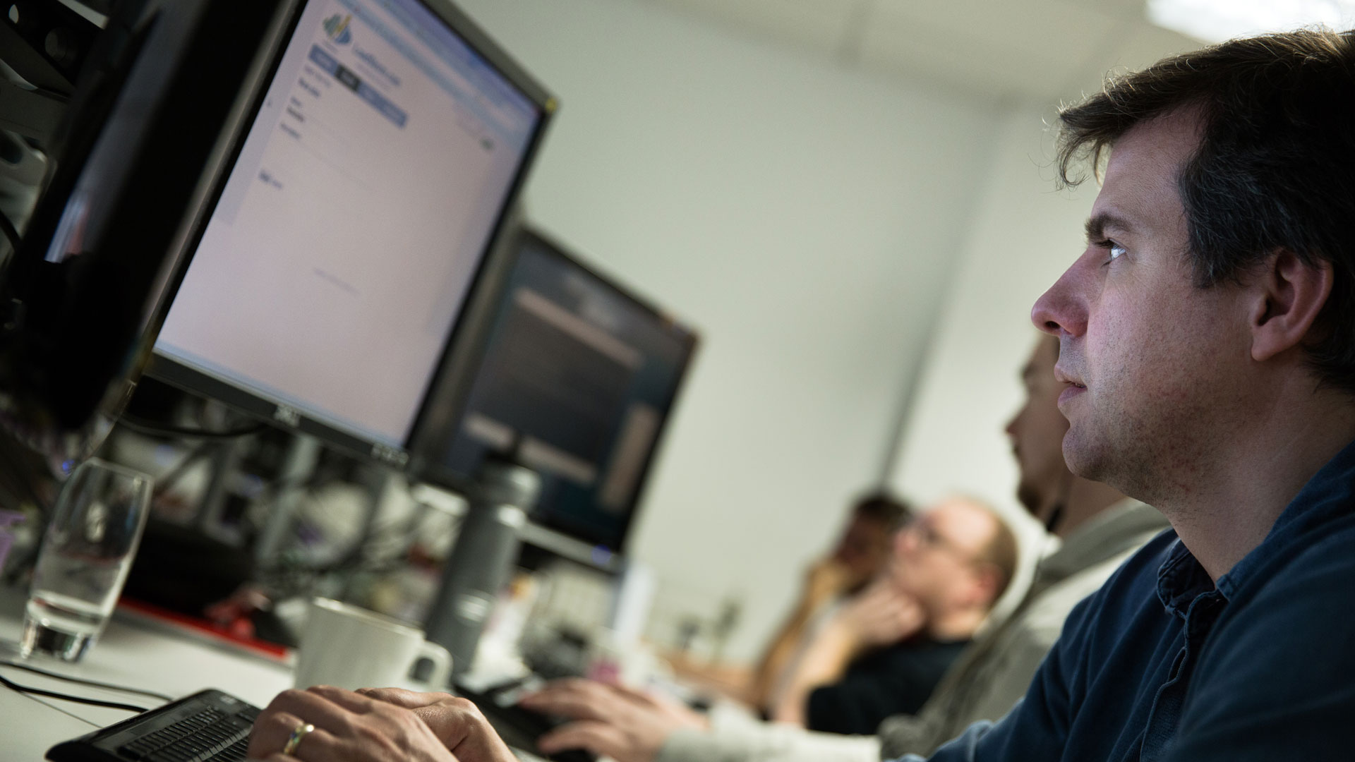 Consultant looking at computer screen